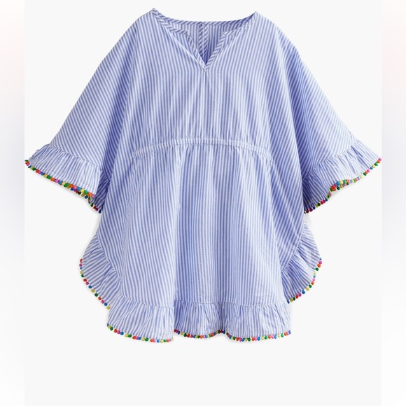 Mini Boden Pompom Cotton CoverUp Poncho Caftan - size 7-8 - Picture 5 of 5